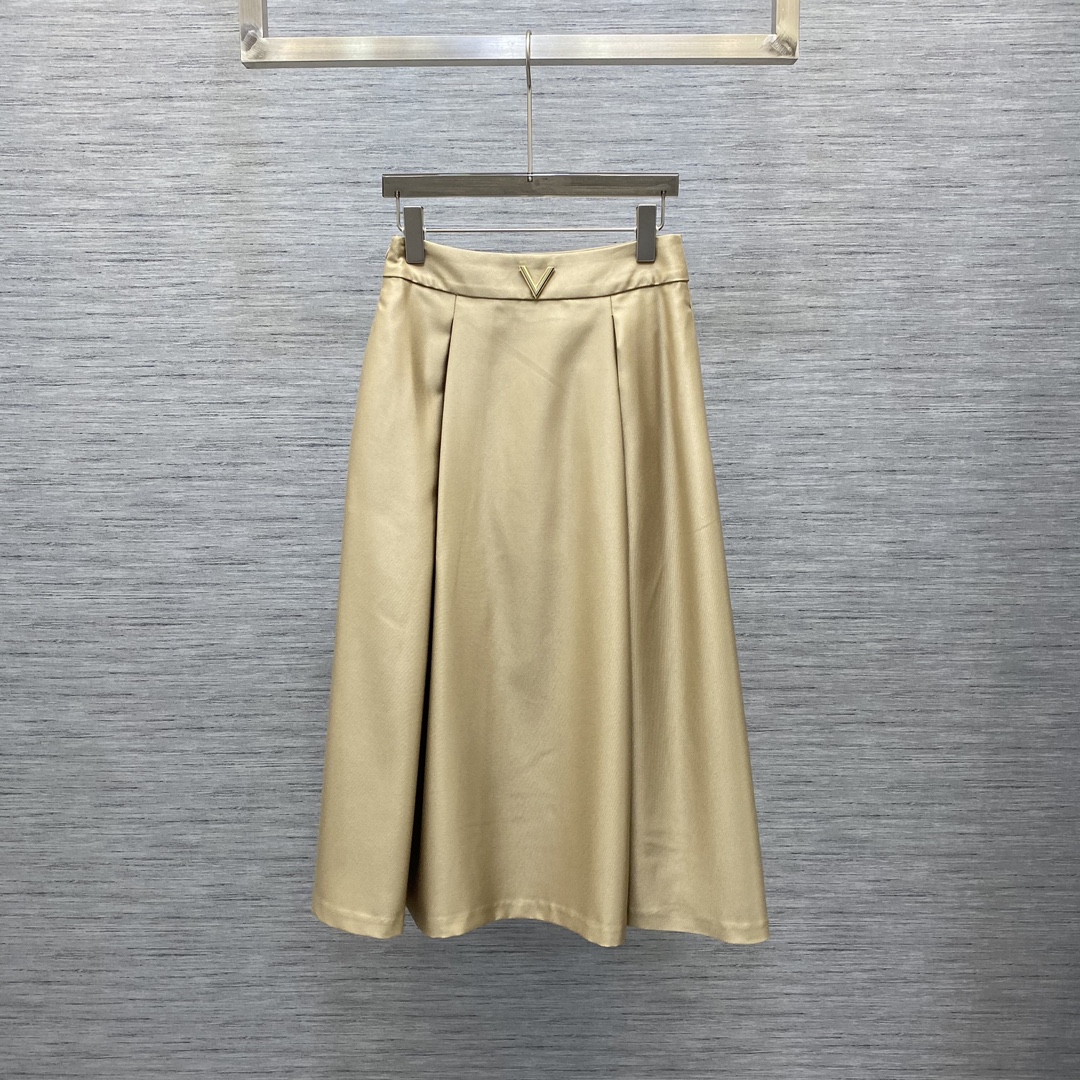 High End Khaki/Black Women Skirts Designer Silk Wool Long A Line Skirts Womens 10302