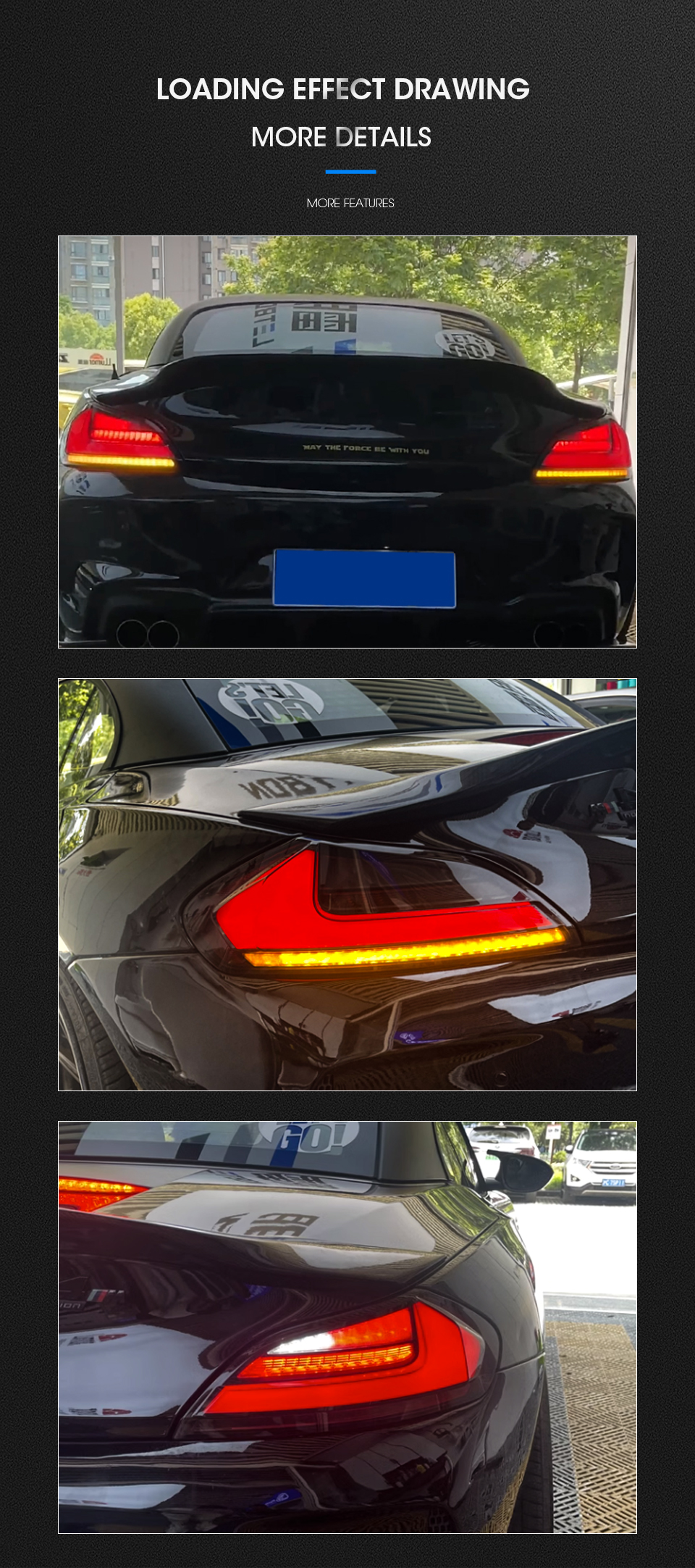 Bilstyling bakljus för BMW Z4 E89 2009-20 16 LED-baklampa DRL Dynamisk signal omvänd bakljusmontering