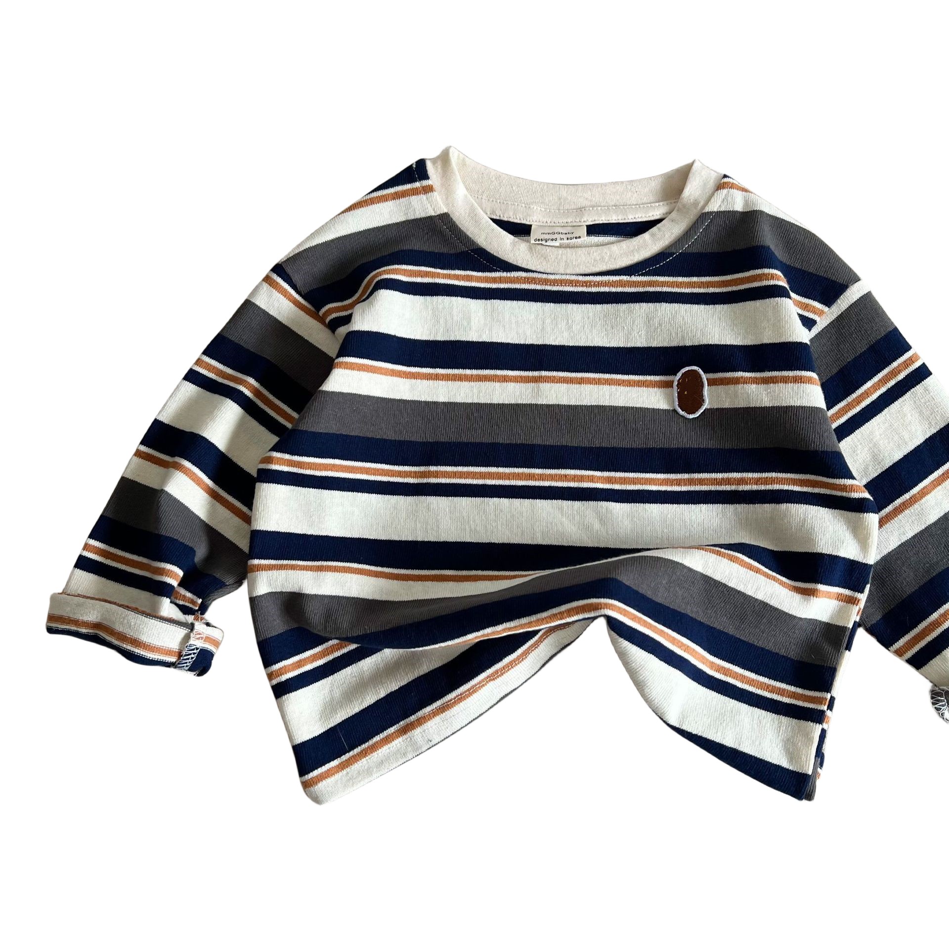 2024 Spring Kids Stripe T-shirt pojkar flickor tecknad lapp broderi lång ärm toppar barn helt matchande casual kläder z6456