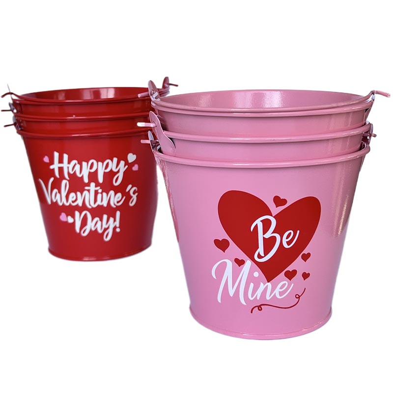 6sts Red/Pink Valentine's Small Metal Bucket Candy Boxes Sweet Holder Cookie Chocolate Package Party Table Decoration Idéer 4 