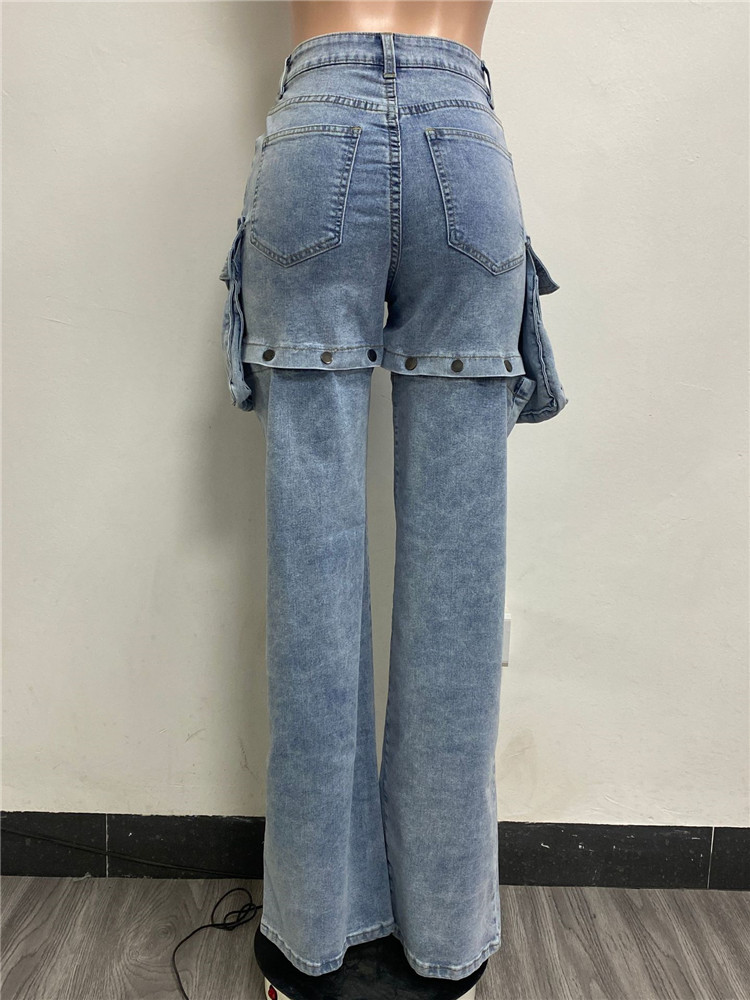 2024 Designer Jeans Women Blue High midja denim Pants Casual Vintage Shorts With Pockets oroliga Straignt Trousers Streetwear Bulk grossistkläder 10497