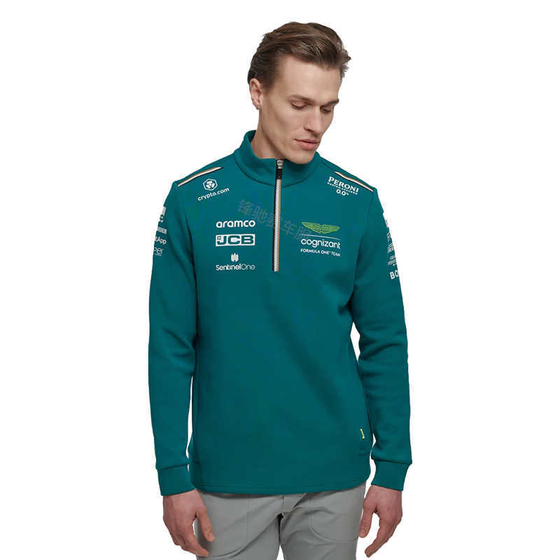 T-shirt Aston Martin Team Alonso Samma stiltröja Långärmfjäder och höstsäsong Men's2023 F1 Racing Suit