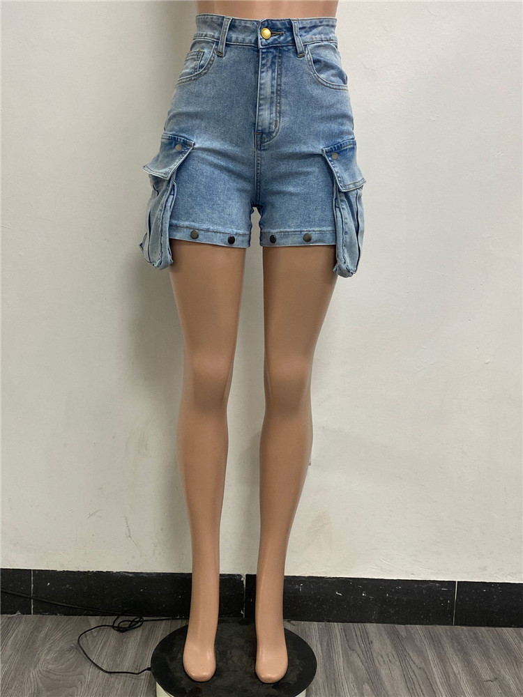 2024 Designer Jeans Dames Blauwe Hoge Taille Denim Broek Casual Vintage Shorts met Zakken Verontruste Straignt Broeken Streetwear Groothandel Kleding 10497