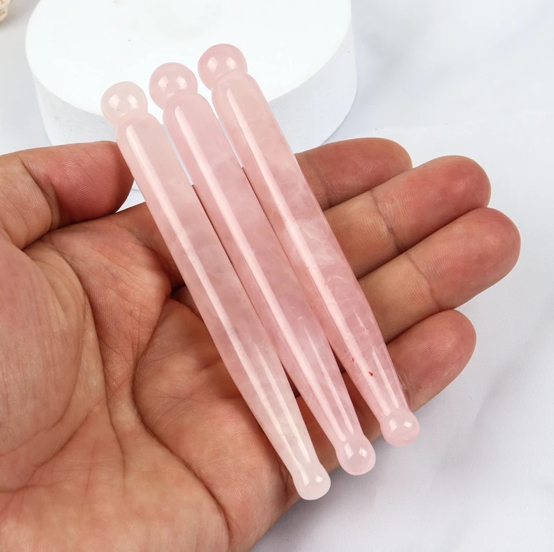 Palo de masaje de Jade Natural, cristal de cuarzo rosa Gua Sha, masajeador de Estiramiento facial de ojos, piedra curativa, pluma de acupuntura, herramienta de belleza para el cuidado de la piel