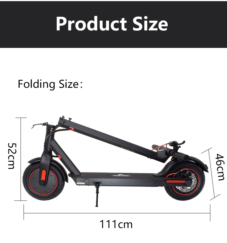 EU US Warehouse OoKtek Foldbar 10 tum Electric Smart Scooter V10 500W 36V 15AH Batteri Max Mileage 35-45 km Dubbelbromsskoter med smart app