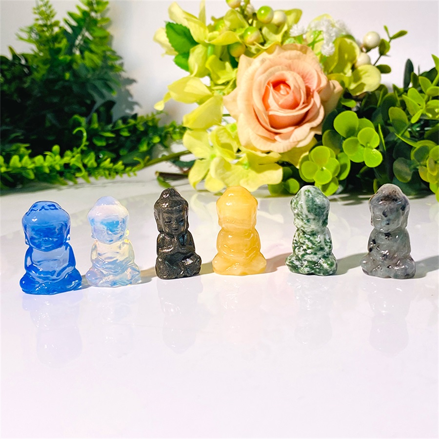 Estatuetas decorativas Buda Natural Cristal Cura Escultura Estatueta Polida Pedras Preciosas Fengshui Escultura Artesanato Presente