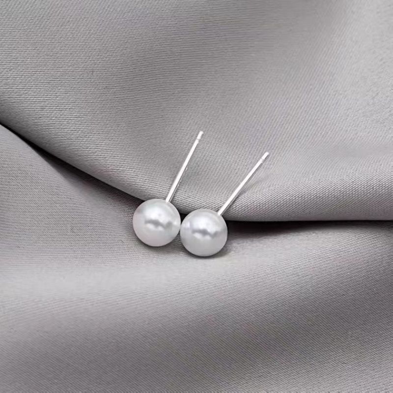 Дизайнерские мини-серьги-гвоздики с круглым жемчугом и геометрическим узором для женщин, корейские универсальные модные простые ювелирные изделия