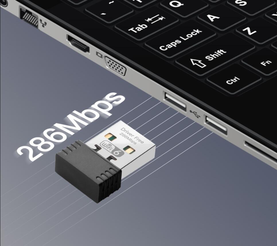 286MbpsミニUSB WiFi 6アダプター2.4GワイヤレスドングルフリードライバーネットワークLANカードレシーバーPCデスクトップコンピューター用