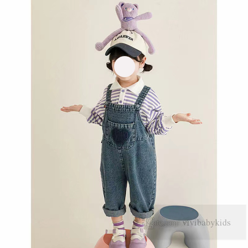 Mädchen lieben Herz-Stickerei-Denim-Overall 2024 Frühling Kinder Cowboy-Hosenträgerhosen Valentinstag Kinder Freizeithosen Z6500