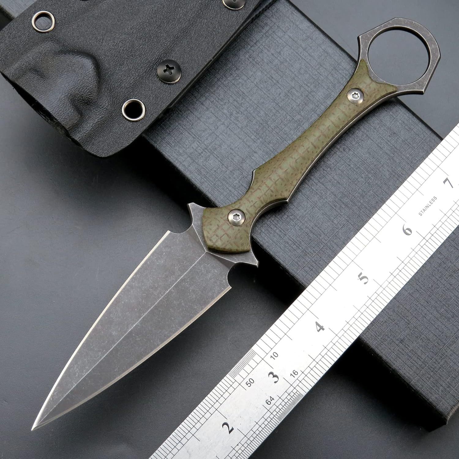 Nieuwe A1231 Hoge kwaliteit Survival recht mes D2 Black Stone Wash Double Edge Blade Full Tang G10/Micarta handvat Outdoor Camping Tactische Messen met Kydex