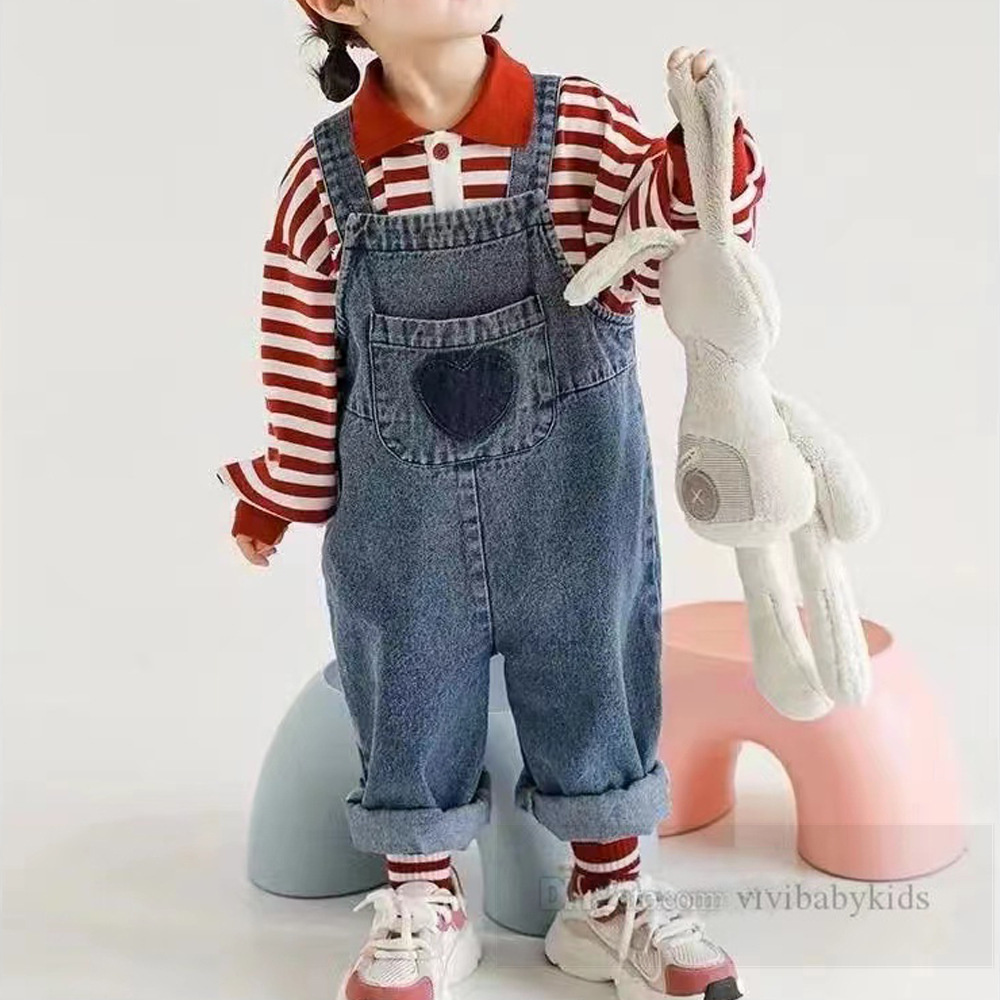 Mädchen lieben Herz-Stickerei-Denim-Overall 2024 Frühling Kinder Cowboy-Hosenträgerhosen Valentinstag Kinder Freizeithosen Z6500