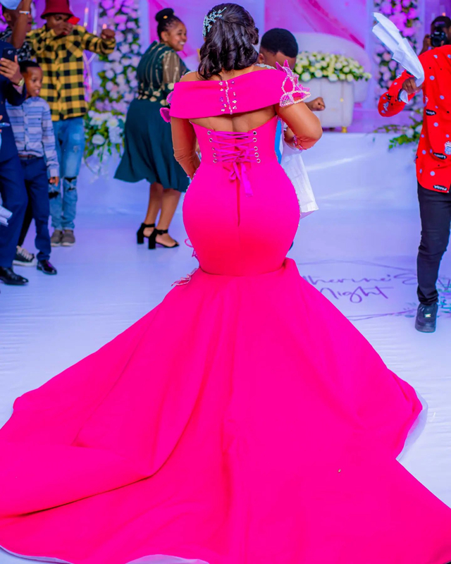 Fuchsia Plus Size Aso Ebi Ballkleider Meerjungfrau Illusion Lange Ärmel Strass Formelle Abendkleider für afrikanische schwarze Frauen Geburtstagsfeierkleid Festzug NL307