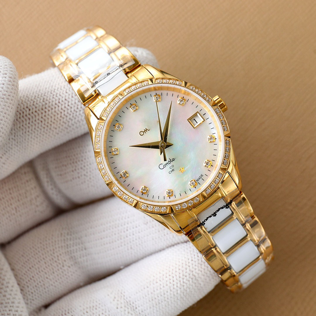 Женские роскошные часы, улучшенные зеркальные инкрустированные бриллиантами устойчивые к царапинам дизайнерские модные стальные керамические часы с календарем