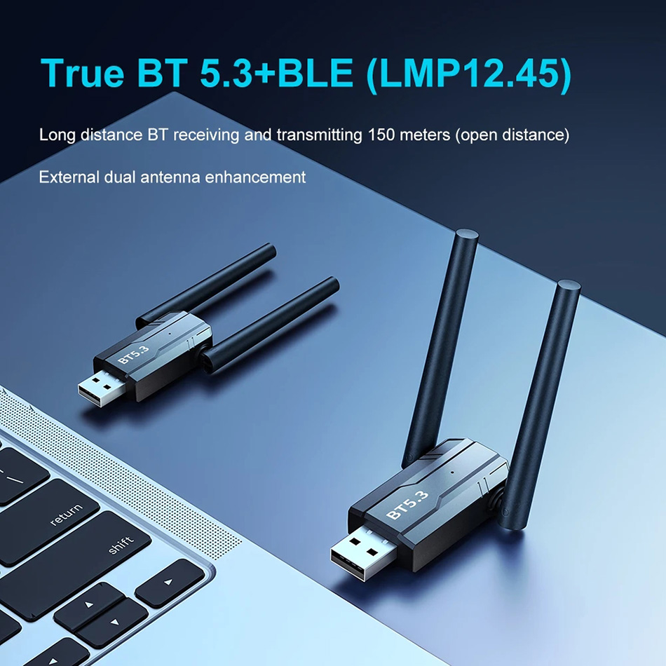 150m Bluetooth -adapter gratis drivrutin USB Bluetooth 5.3 Dongle för PC Windows 11/10/8.1 Mustangentbordsljudmottagare