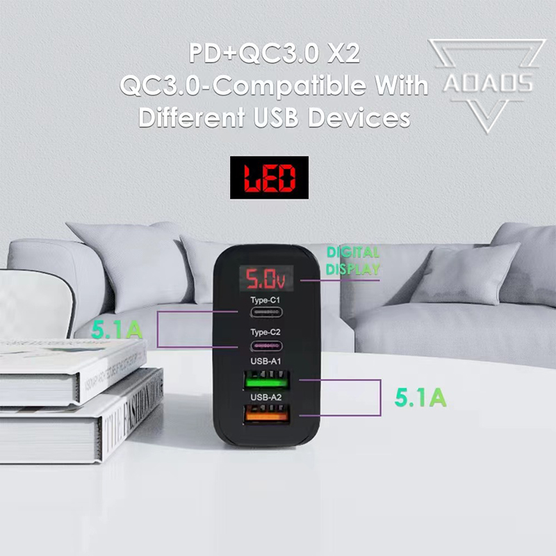 2PD+2USB Multi Port Digital Display LED 5V 3.1A Telefon LAPTOP LARNER EU US UK Mobiltelefonladdare Portabla laddare