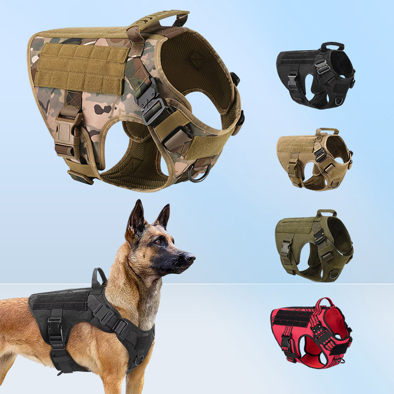 Dog Collars Leashes Tactical Dog Harness Leash Metal MOLLE German Shepherd Pet Large Big Dogs Training K9 Padded Quick Release Vest 2210174827532