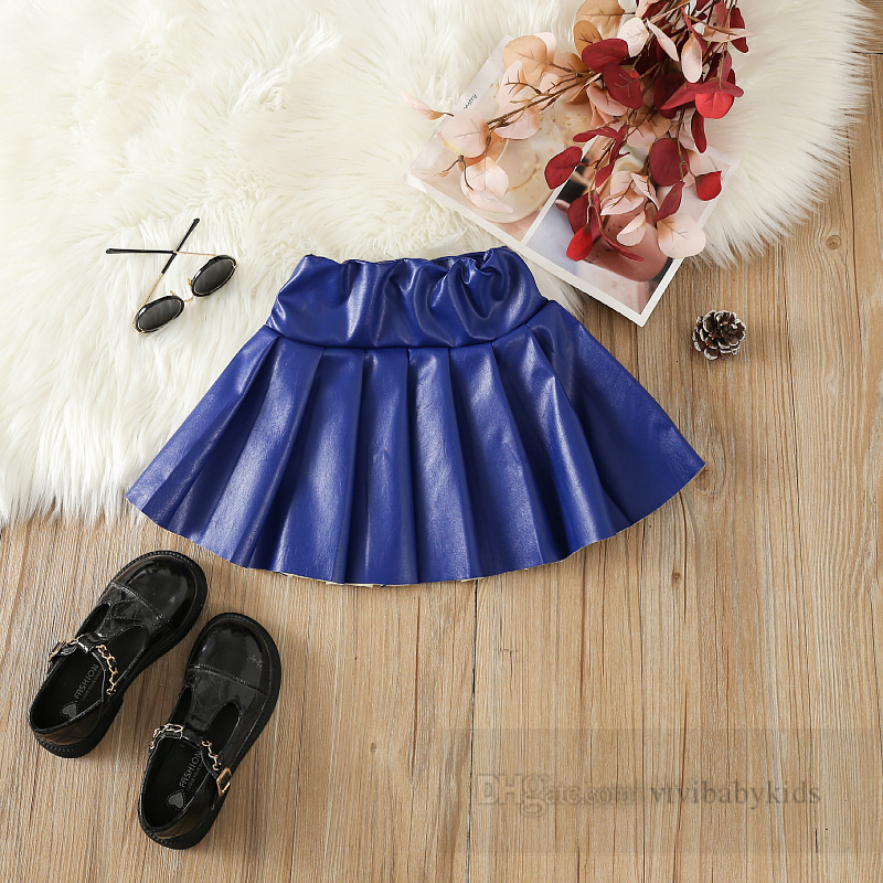 Fashion Girls PU leather pleated skirt kids high waist princess skirts 2024 Spring children all-matching clothes Z6482