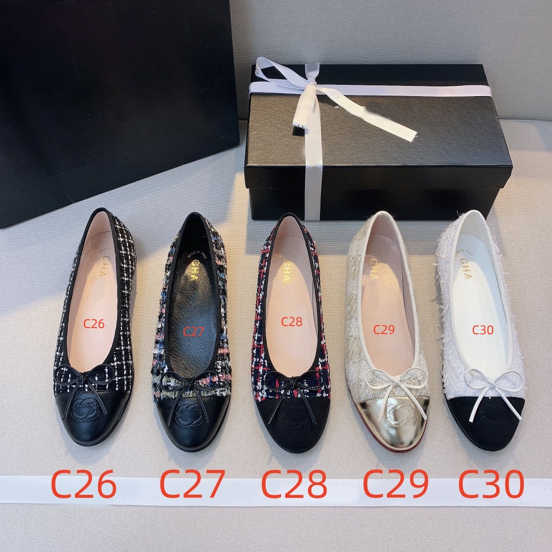 Paris Designer New Leather Vintage Dress Shoes Women Diamond Check Luxury Channel Högkvalitativ Single Shoe Flat Ballet Shoes
