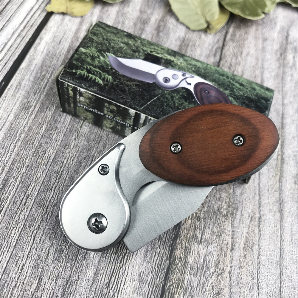 AUTO Mini couteau de poche pliant EDC couteau manche en bois avec clip de poche couteau auxiliaire automatique adapté au camping survie gadgets cool pour hommes et femmes 3300