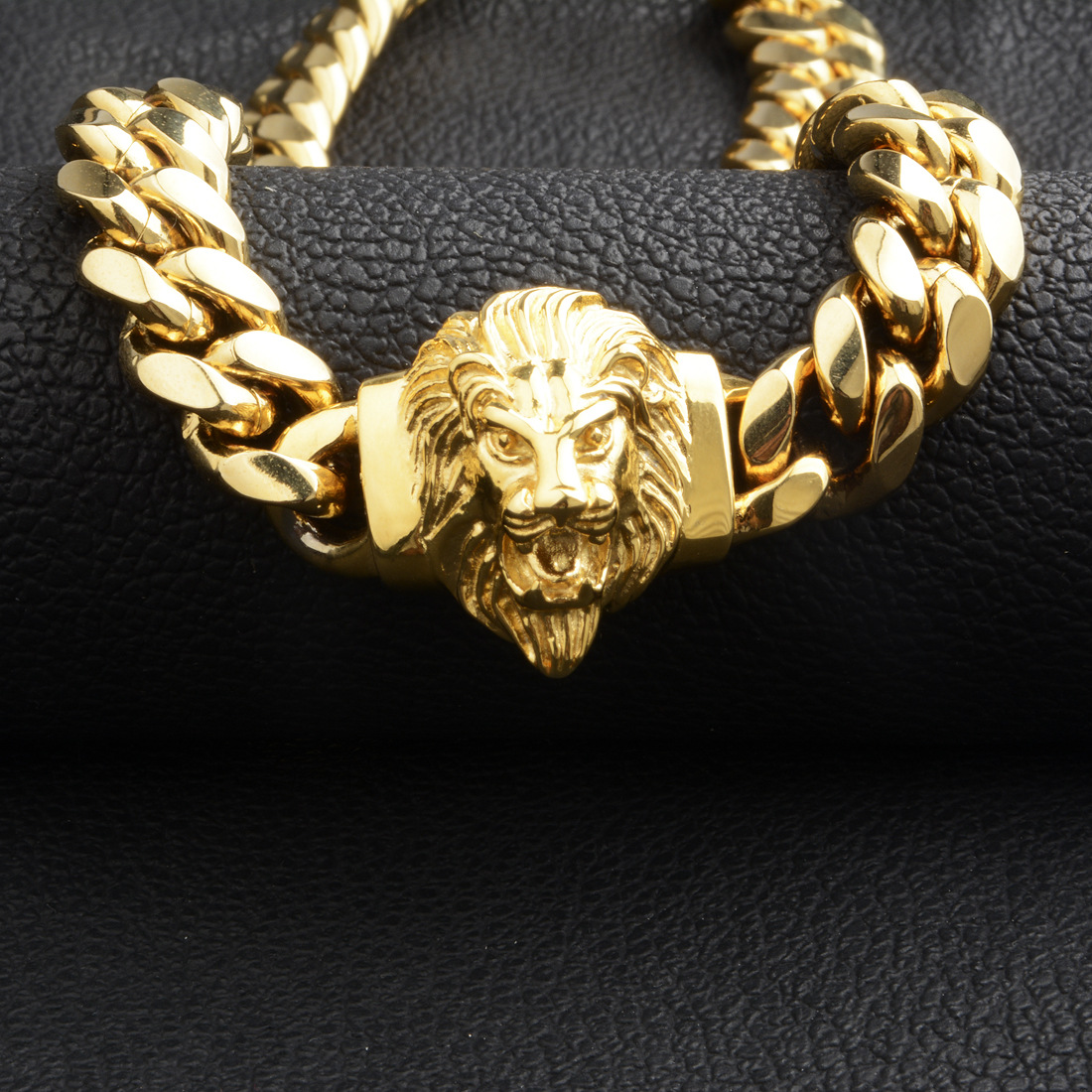 14mm Hip Hop Lion Head Stainless Steel Miami Cuban Link Chain Necklace Jewelry Set Full 5A Zircon 18K Gold Plated Accessories