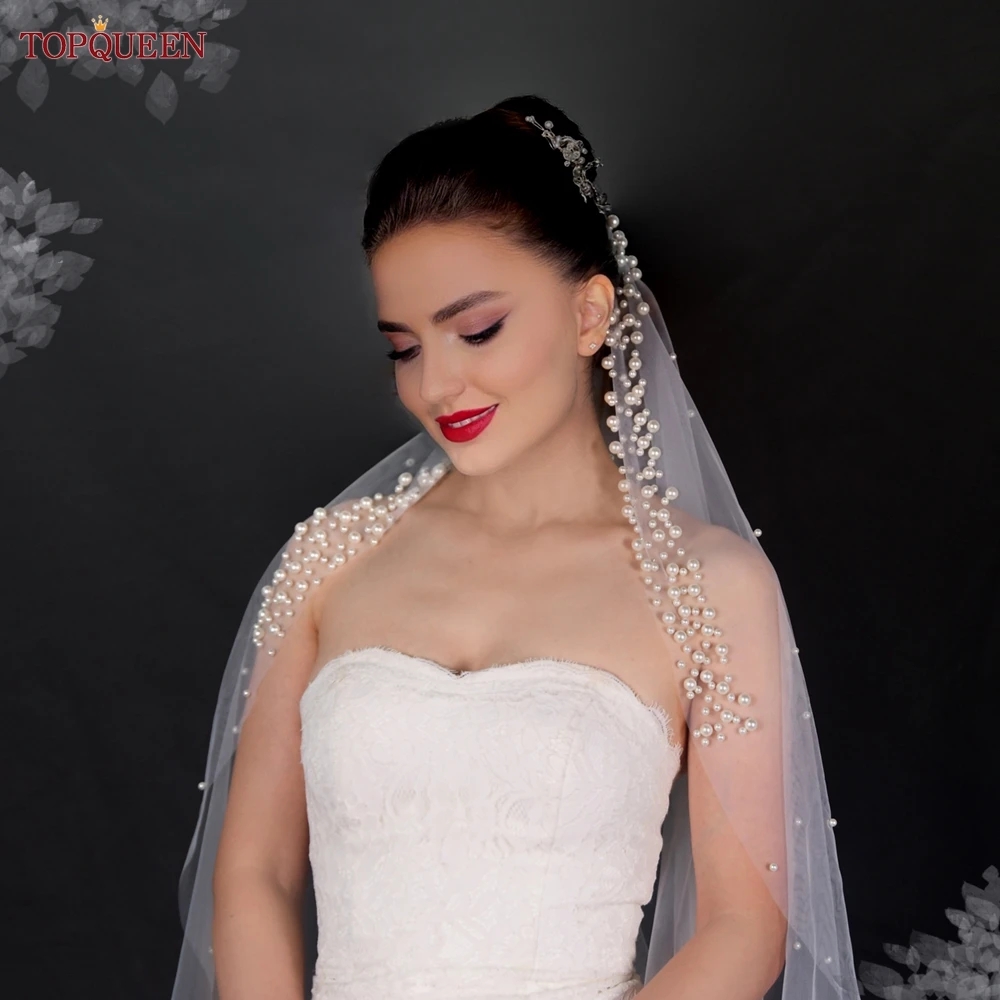 Véu de casamento feminino com pérolas elegantes, tiara macia de tule, 3m de comprimento, véu catedral de noiva, acessórios para cabelo de casamento para noiva cl3159