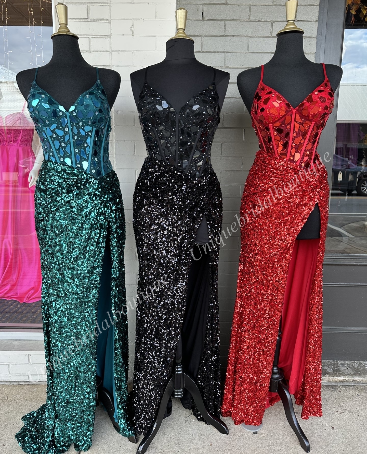 Sequin Prom Elbise 2K24 Kesim Cam Aynalar Boncuk takılmış korse bayan kız yarışmosu resmi parti düğün konuk kırmızı capet pist siyah-kravat gala hoco yüksek yarık deniz mavisi gümüş