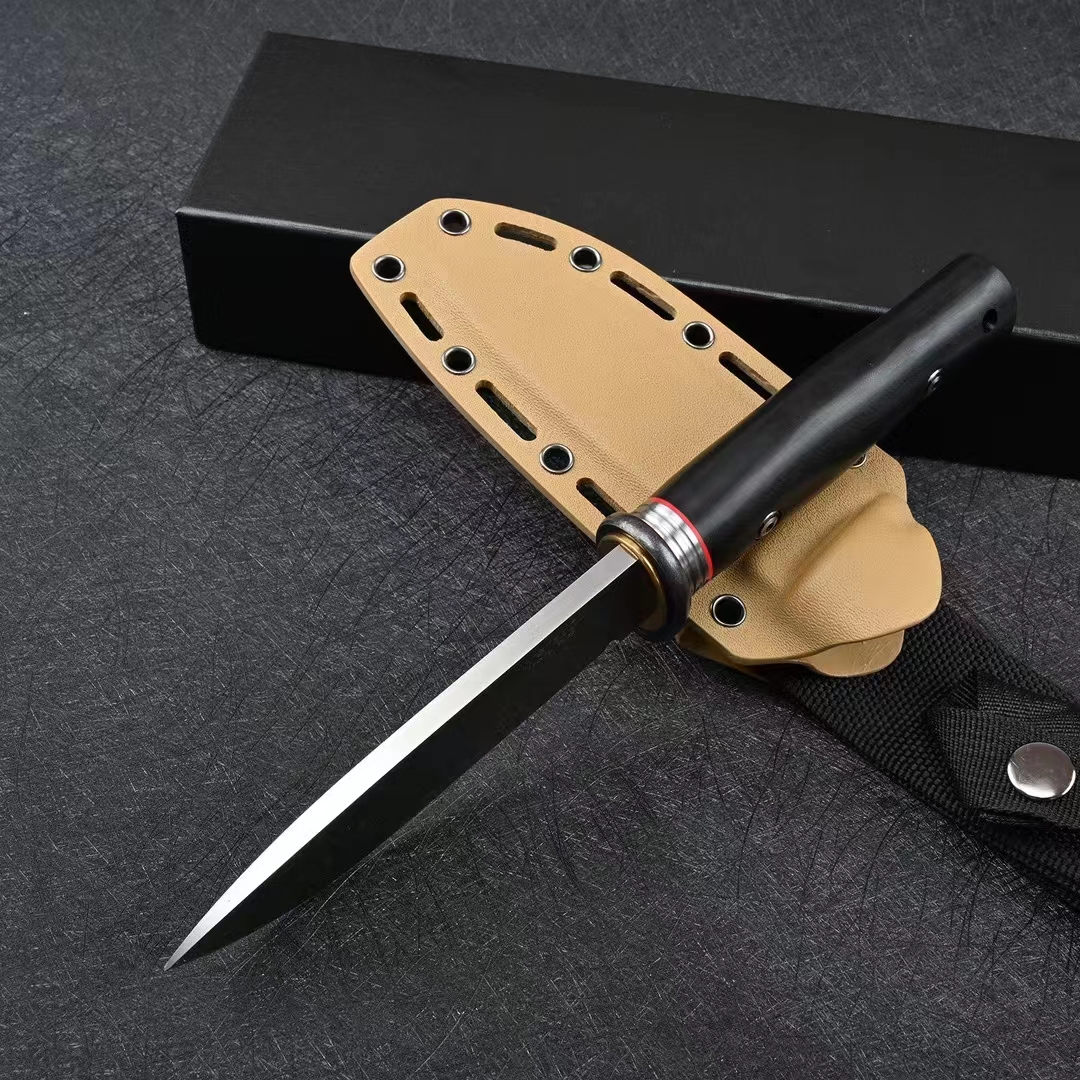 LionSteel T8 Couteau droit de survie DC53 Lame à point de goutte en satin/pierre G10/poignée de tête en acier Camping en plein air Chasse Couteaux à lame fixe avec Kydex