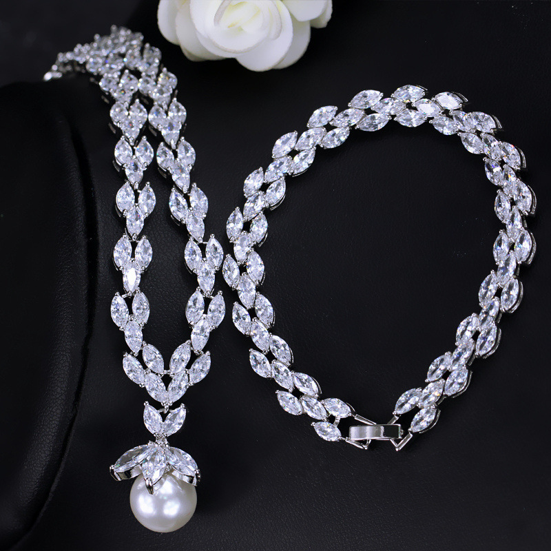 Anniversary Lab Diamond Promise Jewelry Set 925 Sterling Silver Wedding Earrings Bracelet Necklace for Women Bridal Jewelry