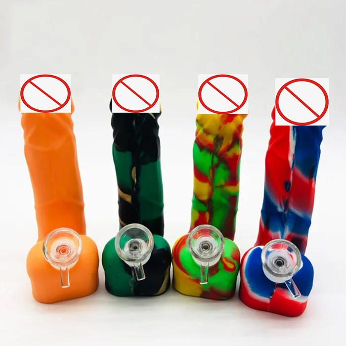 sexy colorful silicone male penis smoking pipes water dick peni beaker bongs with glass bowl unique unbreakable lady women oil wax dab rigs bubbler pipe
