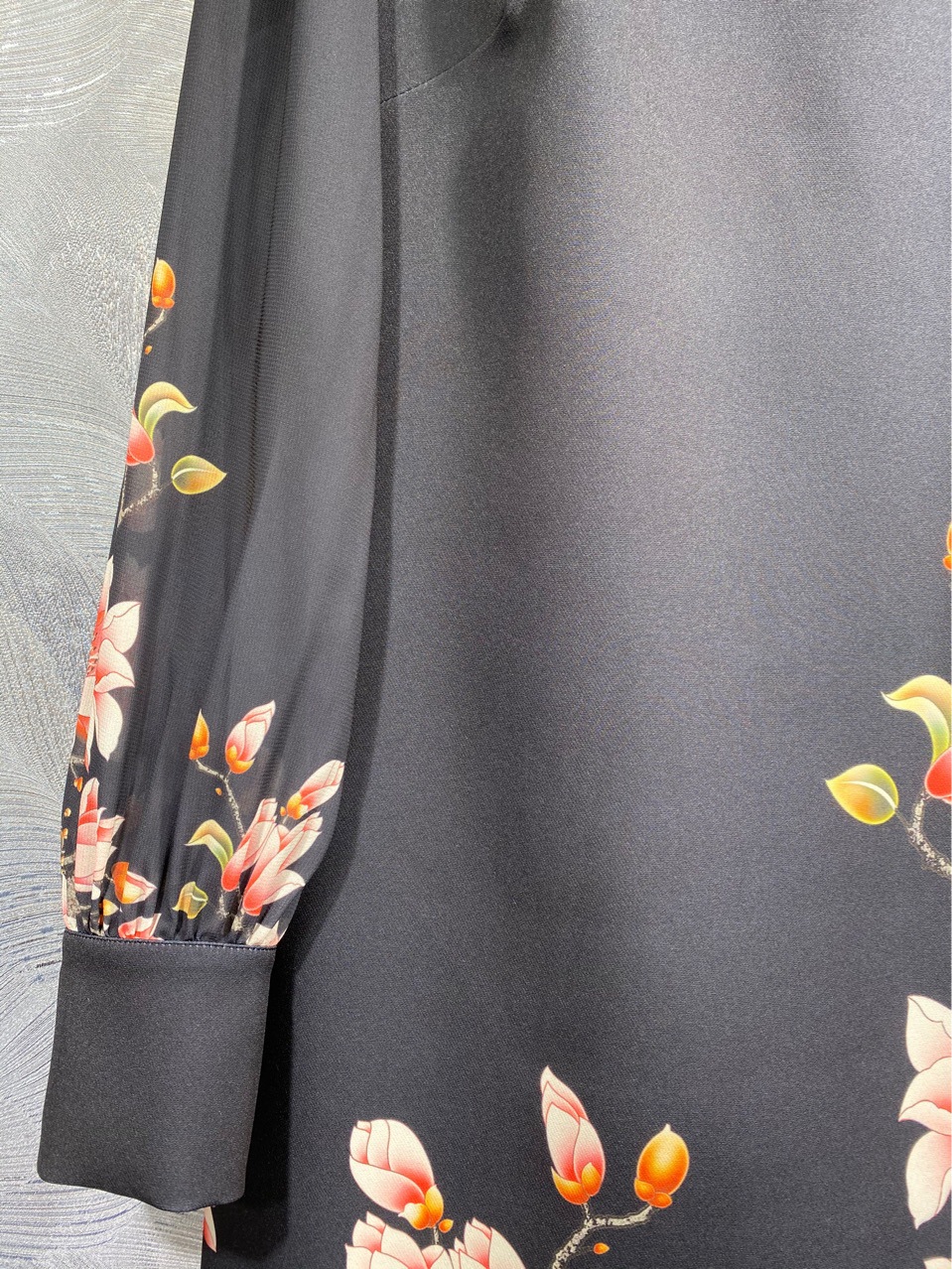2024 Spring Floral Print Dress Black Long Rleeve Lapel Szyjka Kolanowe Dokładne sukienki T3J031512