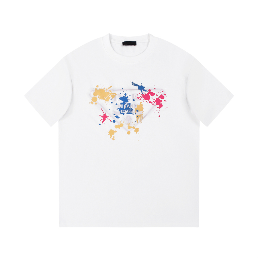 T-shirt masculina estilo designer de verão europeu e americano na moda graffiti impressão de cor efeito de mudança de temperatura em torno do pescoço de manga curta estilo unissex