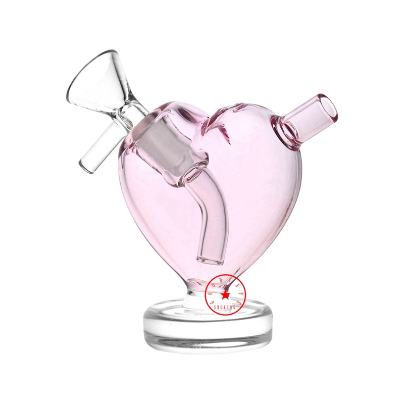 Neueste rosa Rauchen Bubbler dickes Glas Liebe Form Rohre tragbare Tasche Mini Kräuter Tabak Filter Griff Schüssel Zigarettenspitze Rohr Wasserpfeife Blase Hand Bong DHL