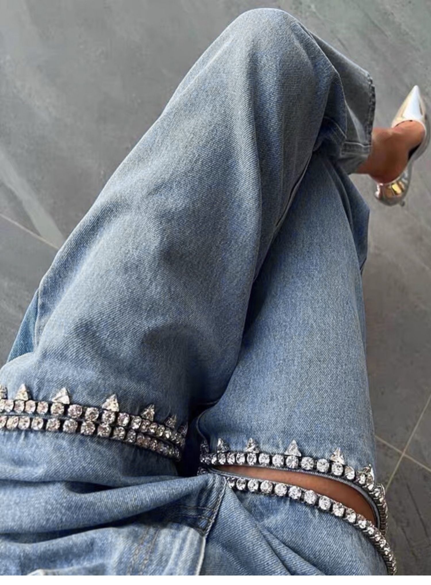 Kadınlar Bahar Yaz Yeni Tasarım Yıldız Tarzı Denim Kot Pırlanta Rhinestone Kesim Moda Pantolon Pantolon Sml