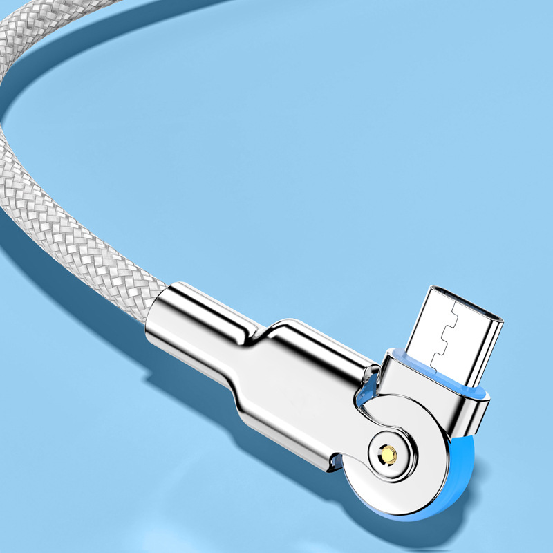 66W 6A Type C Fast Charging Cable 180 Rotating Elbow Zinc Alloy Game Charging Data Transfer Cable Micro Usb for Samsung Xiaomi Braided Phone Charger Cord