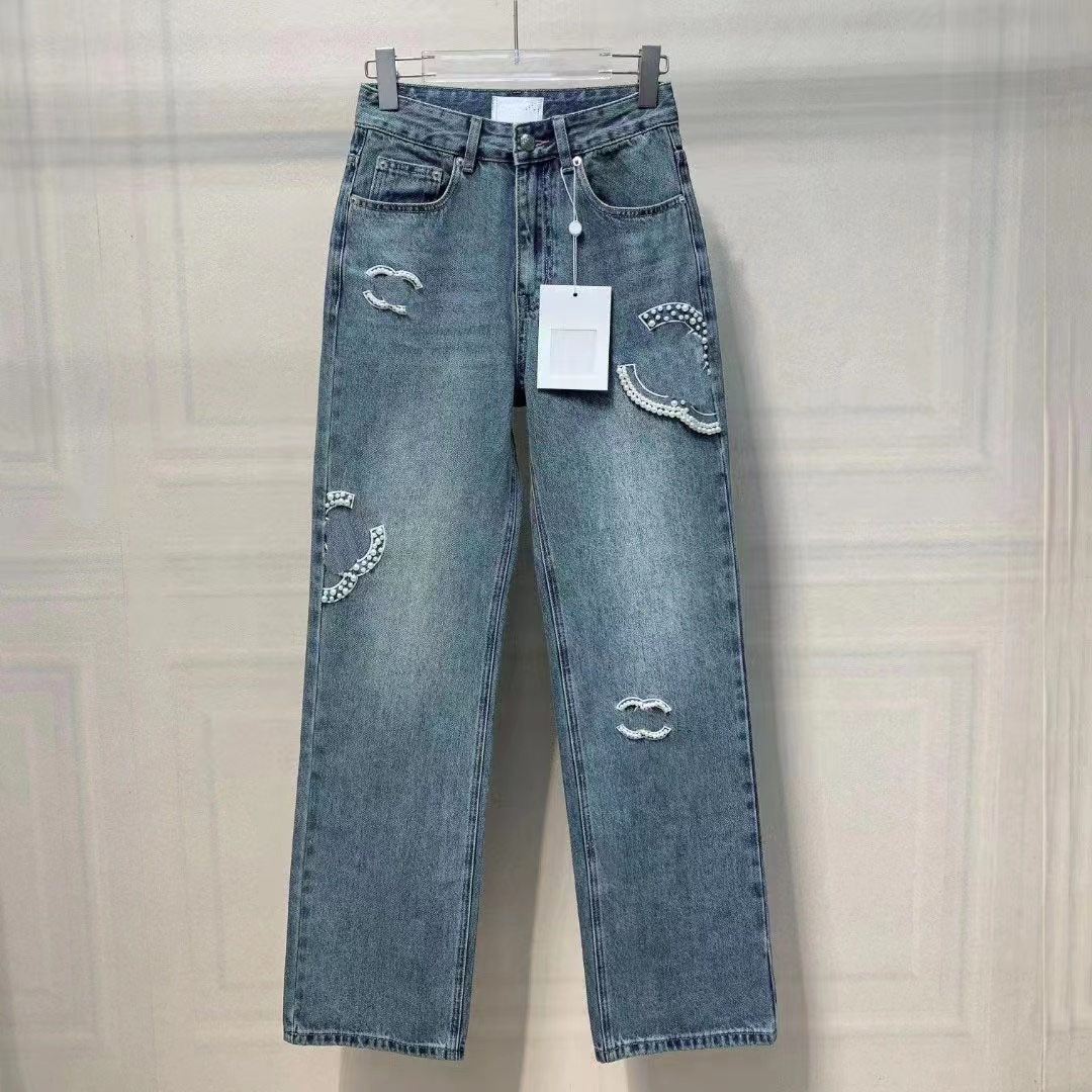 Женские джинсы, дизайнерские поступления, высокая талия, уличные выдолбленные нашивки, вышитые украшения, повседневные синие прямые джинсовые брюки, брендовые теплые Loewee Purpl