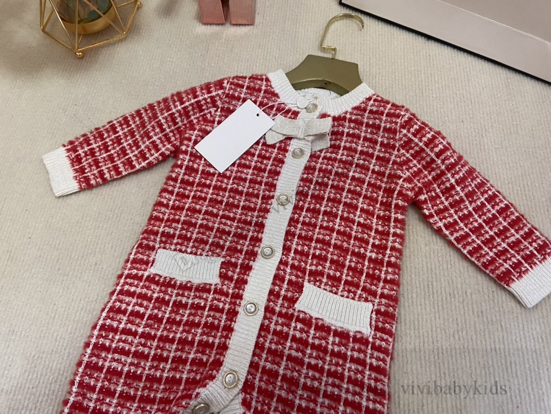 Luxus Baby jungen hahnentritt strampler kleinkind kinder Bogen stricken langarm overalls infant mädchen baumwolle klettern kleidung S0998