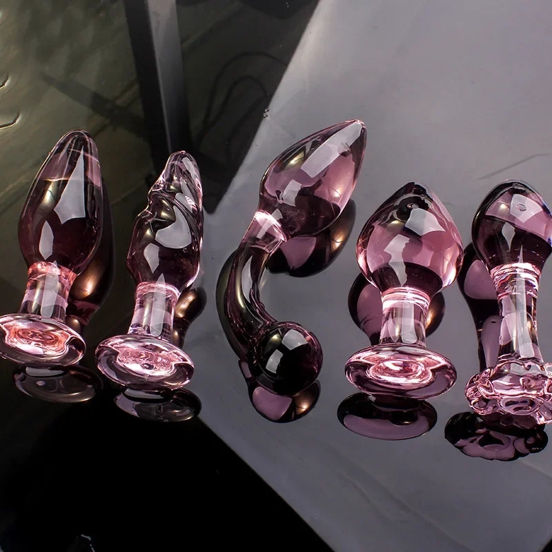 Candiway utsökta rosa kristallglas Analplugg Vuxen onani Produkter Prostata Massager Erotiska leksaker för par 5 stilar
