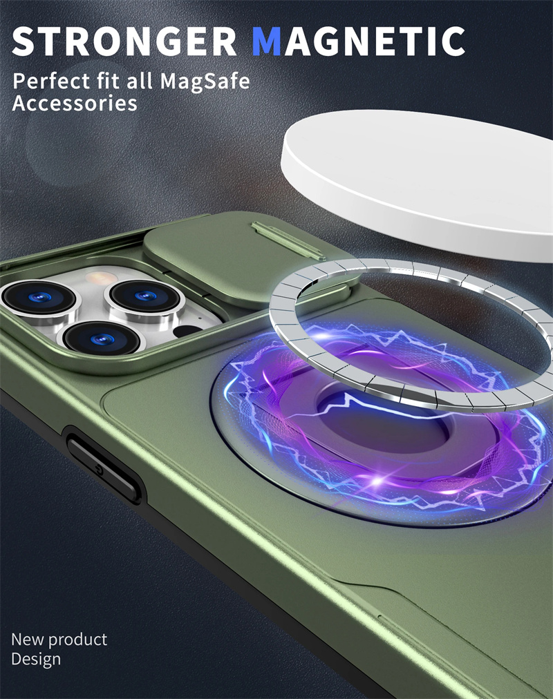 Armor Ring Holder Stand Magnetic Phone Fall för iPhone 15 Pro Max 14 13 12 11 Slide Camera Lens Protect For Magsafe Wireless Charging Cover Stuffsäker hårt skal