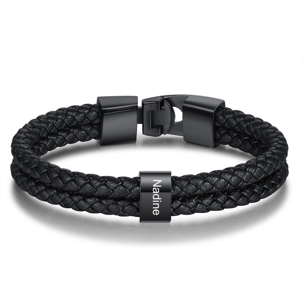 Pulseira de couro masculino hip-hop corda de couro preto trançado clássico pulseiras masculino estilo cowboy de aço inoxidável corrente de ciclismo