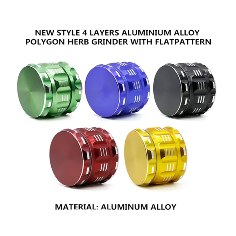 Młynek Nowy chłodny design 63 mm Grindery o średnicy Aluminium 4 warstwy Ziół Grindery 5 kolorów Polygon Herb Grinder Płaski wzór w magazynie