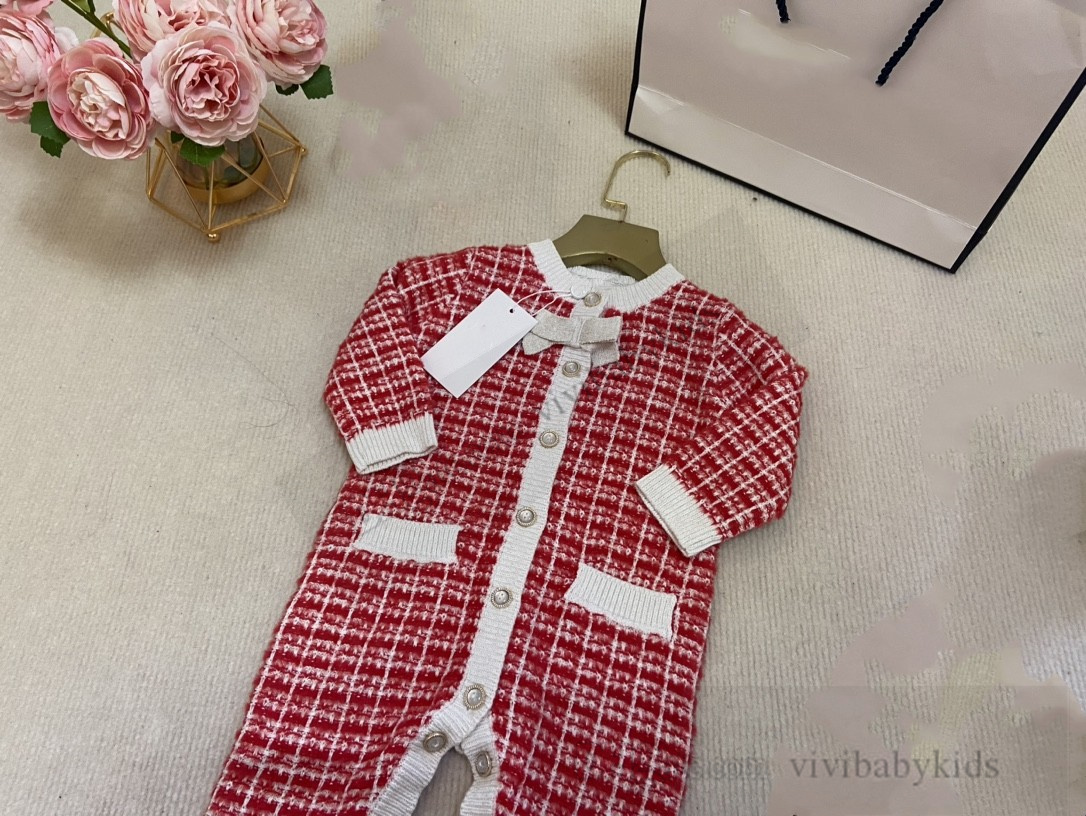 Luxus Baby jungen hahnentritt strampler kleinkind kinder Bogen stricken langarm overalls infant mädchen baumwolle klettern kleidung S0998