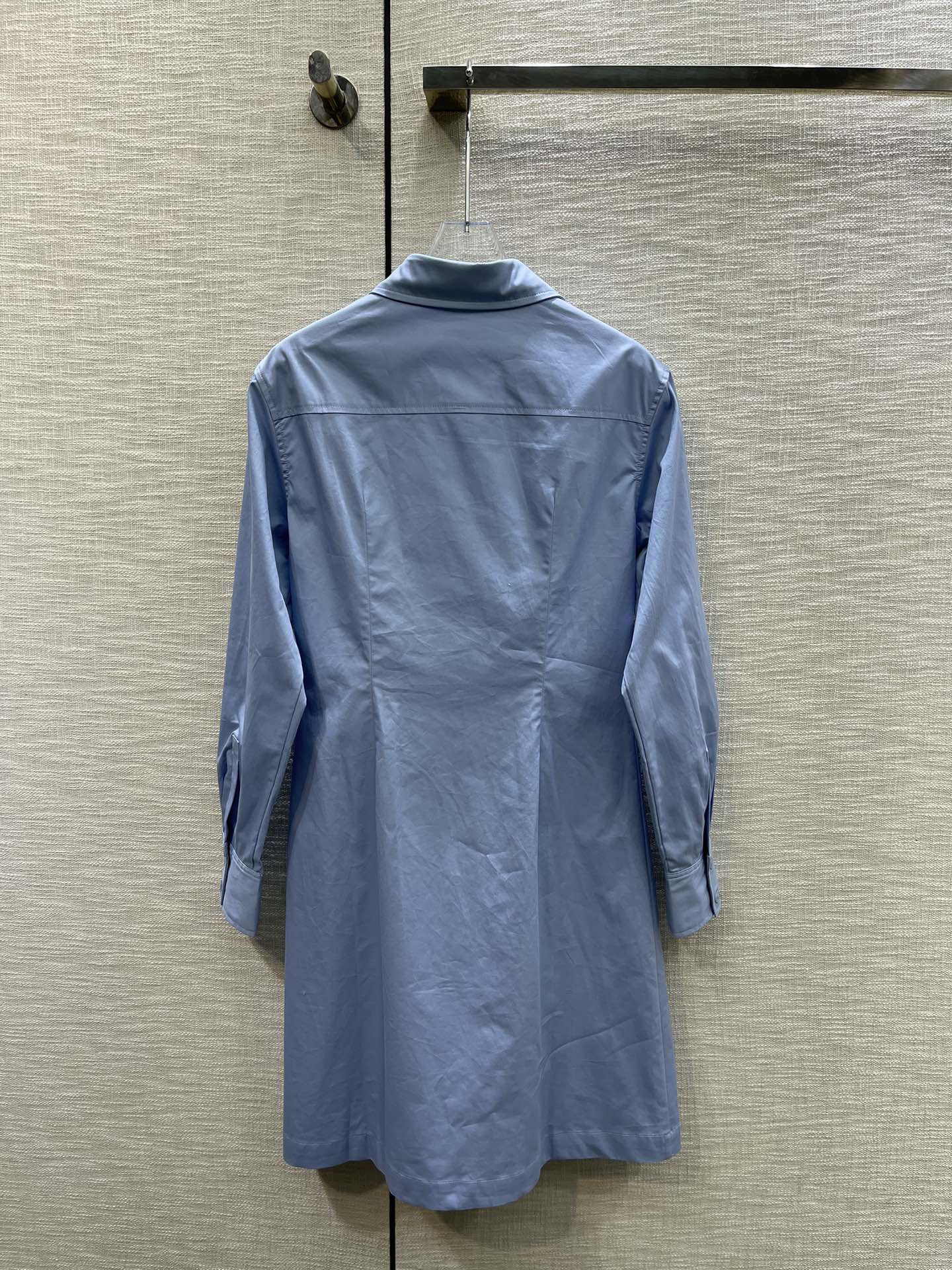 2024 Spring Blue Lapel Neck Long Sleeves Women's Shirts Dress Designer Zipper Buttons 100% Cotton Dresses 10511