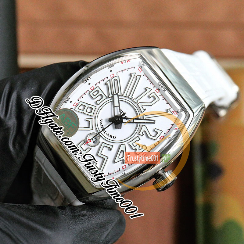 ABF VANGUARD V45 SC DT A2824自動メンズウォッチ316Lステンレス鋼ケースホワイトテクスチャダイヤルレザーラバーストラップスーパーエディションTrustyTime001腕時計