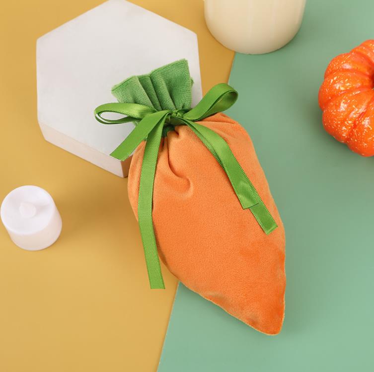 Easter Velvet Gift Bag Carrot Jewelry Basket Candy Bags With Drawstring For Party Decorations Biscuit Snack Storage Bag SN5338