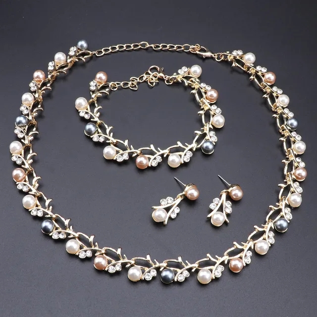 Collier en cristal de couleur or, Imitation de perles italiennes, boucles d'oreilles, Bracelet, accessoires de fête de mariée, ensembles de bijoux cadeaux