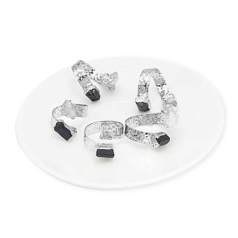 Anneaux de bande Black Black Tourmaline Ring Open pour les femmes Boho Boho Crystal Cluster Bijoux Resizizablel240105