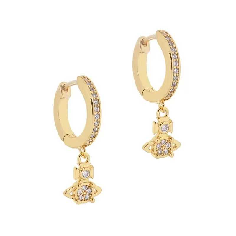 Stud Earrings Western Empress Dowager Silver Saturn Water Drops Long Sparkling Diamond Crystal Ear Studs Clip Two Wear Style Fashion for Women Jewelry V29s