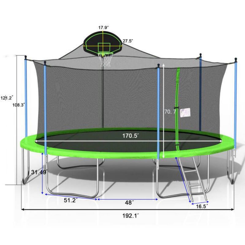 16FT Trampoline voor volwassenen en kinderen met basketbalring, buitentrampolines met ladder en veiligheidsnet voor kinderen en volwassenen