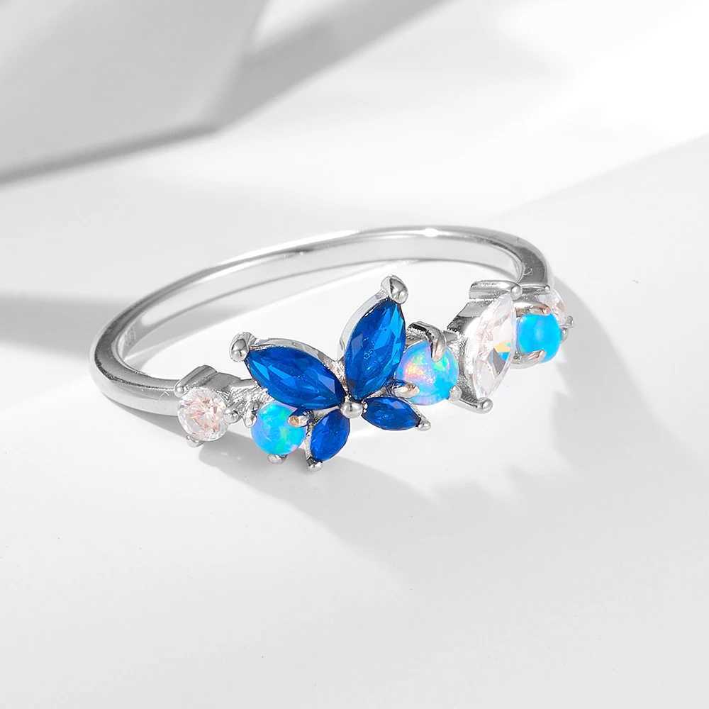 Band Rings Opal Sapphire Butterfly Flower Cluster Setting Zirconia 925 Sterling Silver 14k Yellow Gold Plated Ring for womenL240105