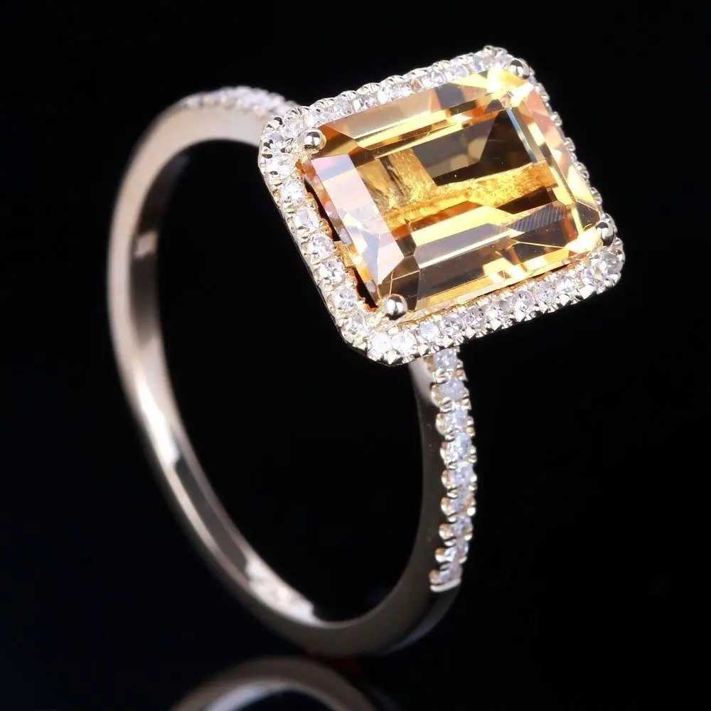 Anneaux de bande à la vente la plus vendue Couleur de champagne Solitaire Diamond Engagement Anneau Micropave Cluster Setting Yellow Gemstone Ringl240105